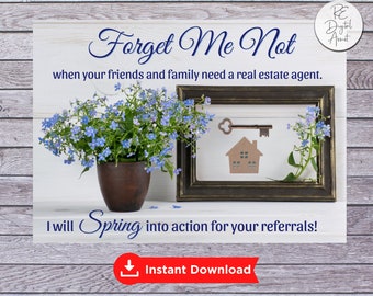 Forget Me Not Real Estate Postcard Front | Spring Pop By Tag Agent Broker Business Client March April Marketing Card | Download PDF 4x6 5x7