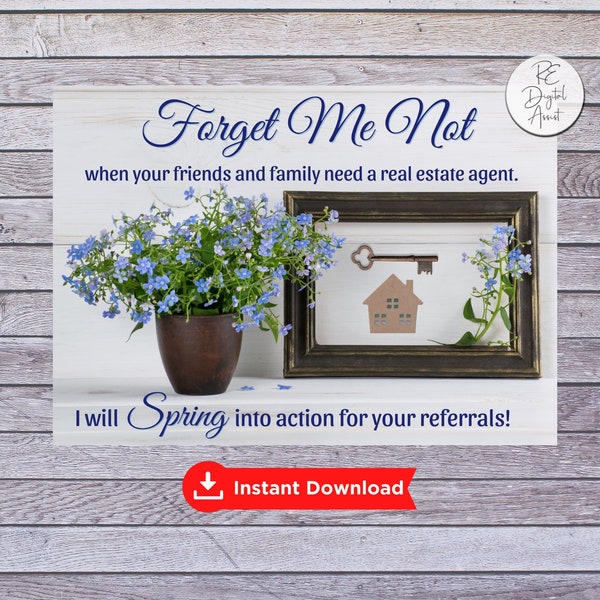 Forget Me Not Real Estate Postcard Front | Spring Pop By Tag Agent Broker Business Client March April Marketing Card | Download PDF 4x6 5x7