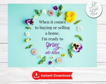 Spring into Action Real Estate Postcard Front, Neighborhood Farming Pop By Tag Agent Broker Business Client, Open House Download PDF 4x6 5x7