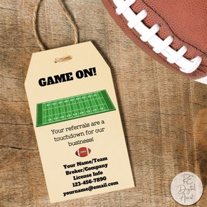 Real Estate TEAM Football Game On Printable Favor Tag Download, Agent Broker Client Business Personalized Card Marketing Super Bowl PDF