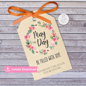 May Day Pop By Tags Real Estate Referrals, Spring Open House Event Printable Favor Tag Label Sticker Download, Flower TEAM Broker Marketing