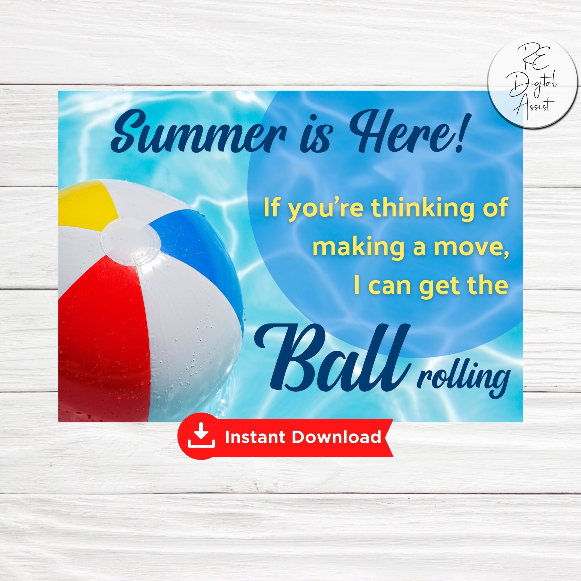 PRINTABLE Summer Beach Ball Real Estate Postcard Front Ball Etsy