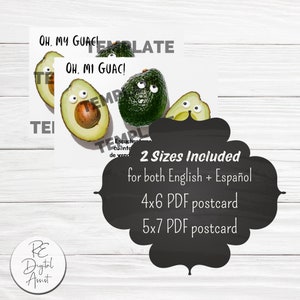 Oh My Guac Real Estate Farm Marketing Postcard Front, Home Seller Español Neighborhood Mailer Agent Broker Farm, Download PDF 4x6, Avocado image 2