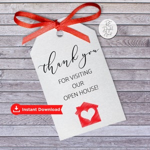 Open House Thank You Heart Tags Printable, Real Estate Agent Broker Home Sellers, Favor Snack Treat Tags, PDF Instant Download Label Sticker