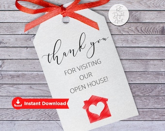 Open House Thank You Heart Tags Printable, Real Estate Agent Broker Home Sellers, Favor Snack Treat Tags, PDF Instant Download Label Sticker