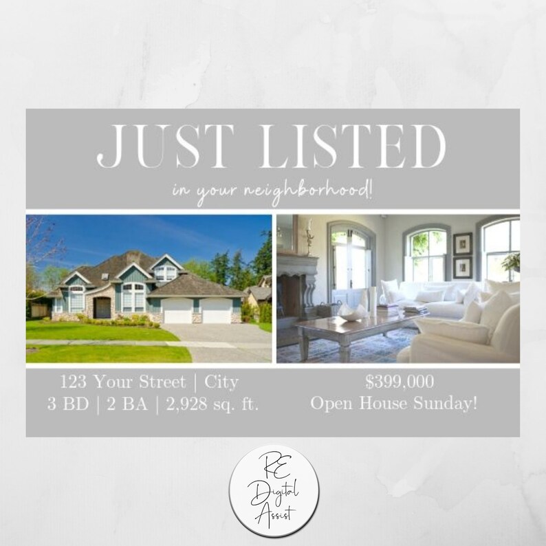 JUST LISTED Real Estate Marketing Postcard Front Etsy