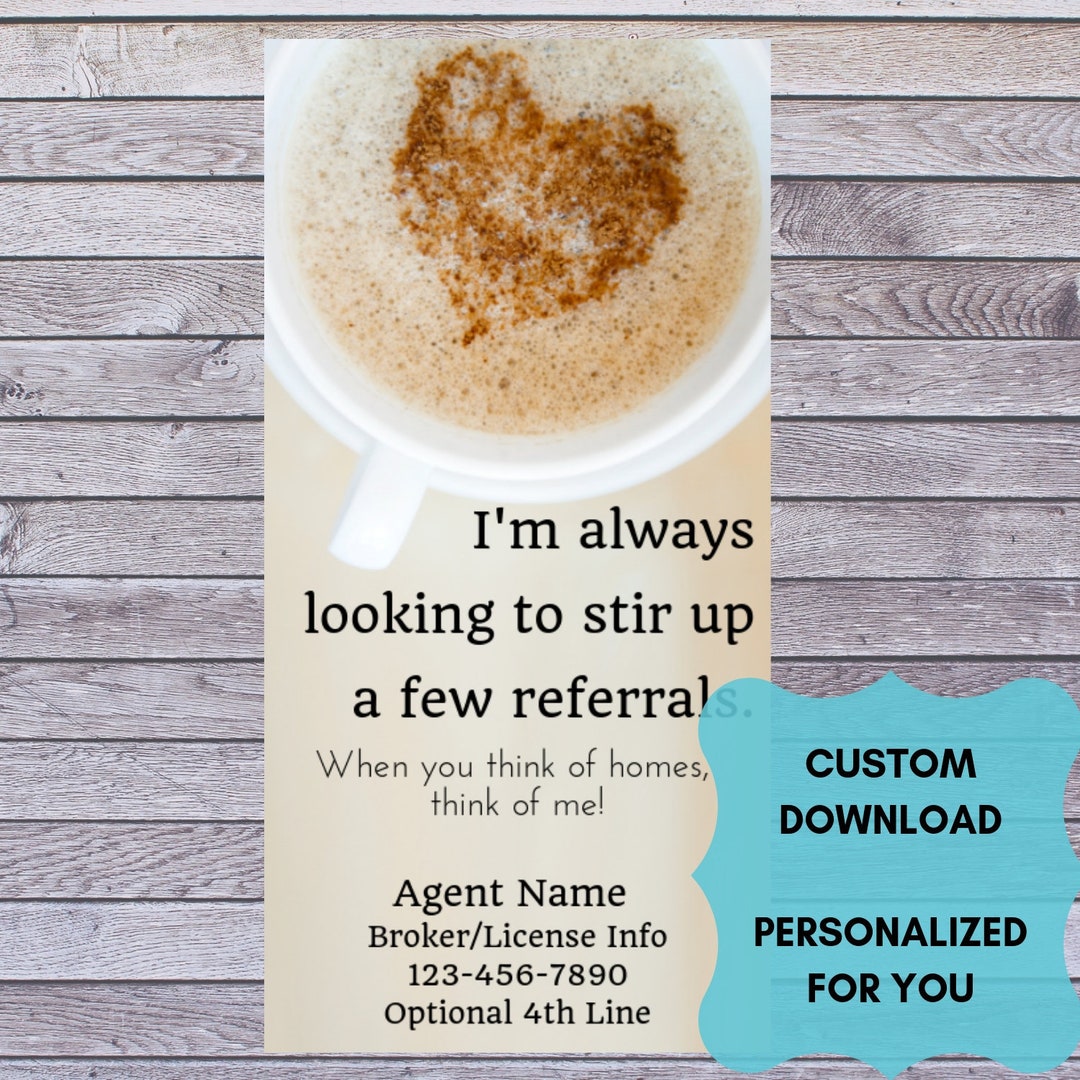 Referrals Printable Coffee Tag Download, Real Estate Client Business Coffee Tag, Business