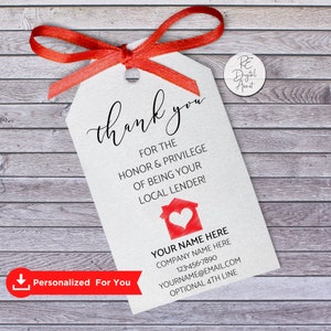 Lender Closing Printable Thank You Favor Tag Download, Mortgage Loan Officer Agent Broker Client Business PDF,  Buyer Seller Wine Gift Keys