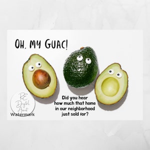 Oh My Guac Real Estate Farm Marketing Postcard Front,  Home Seller Español Neighborhood Mailer Agent Broker Farm, Download PDF 4x6, Avocado