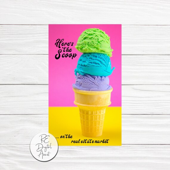 Scoop Real Estate Ice Cream Market Update Printable Client Pop by Tags,  Agent Broker Marketing Farm Gift Card Business Report Label PDF Tag
