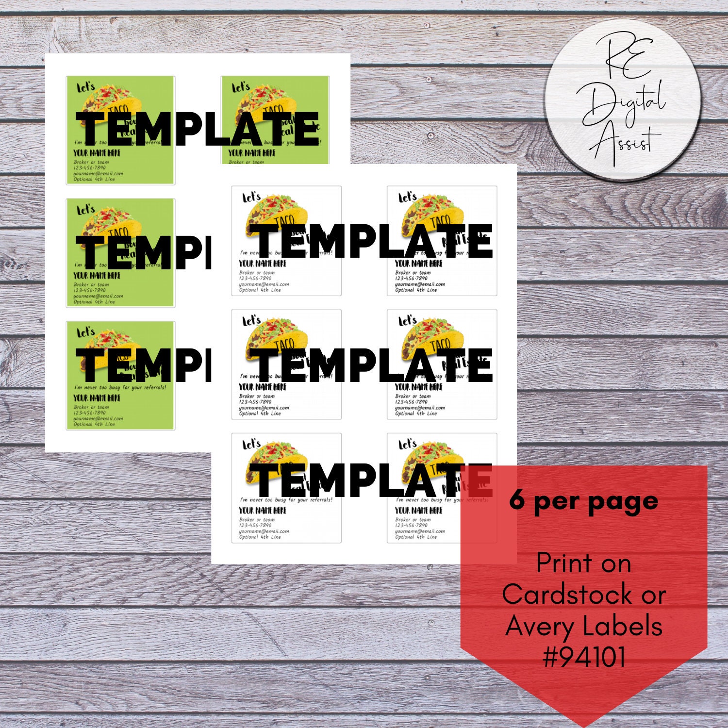 Taco Label Example Real Estate Taco Kit Pop by Printable Business Favor Hang Tag ...