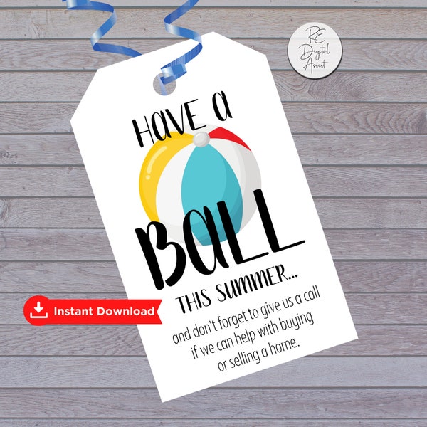 PRINTABLE Beach Ball Summer Real Estate Pop By Tags, June July August Pop By Card Favor Label Sticker Download, TEAM Broker Event Marketing