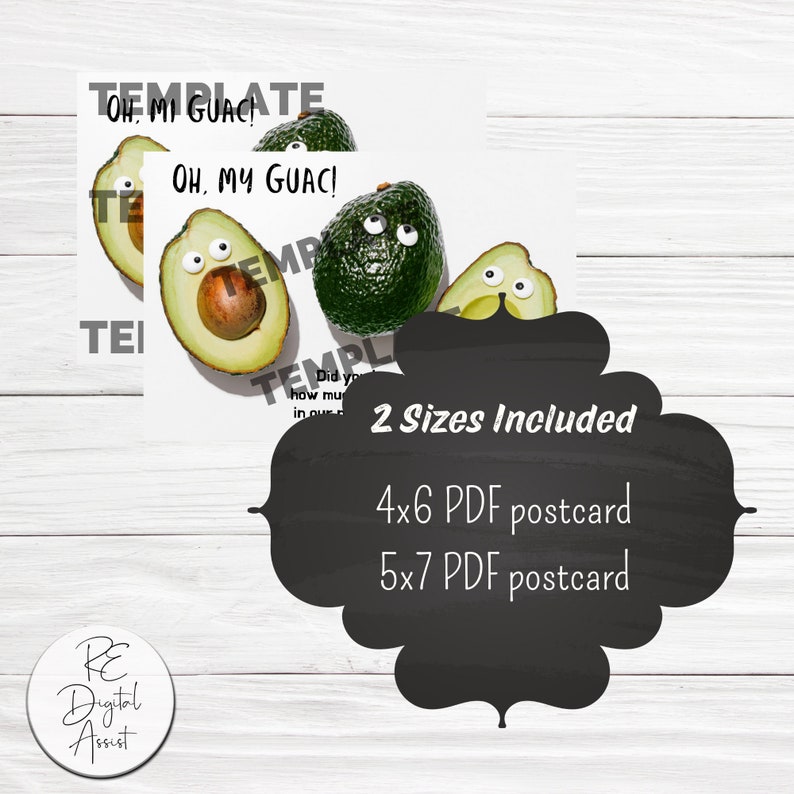 Oh My Guac Real Estate Farm Marketing Postcard Front, Home Seller Español Neighborhood Mailer Agent Broker Farm, Download PDF 4x6, Avocado image 5