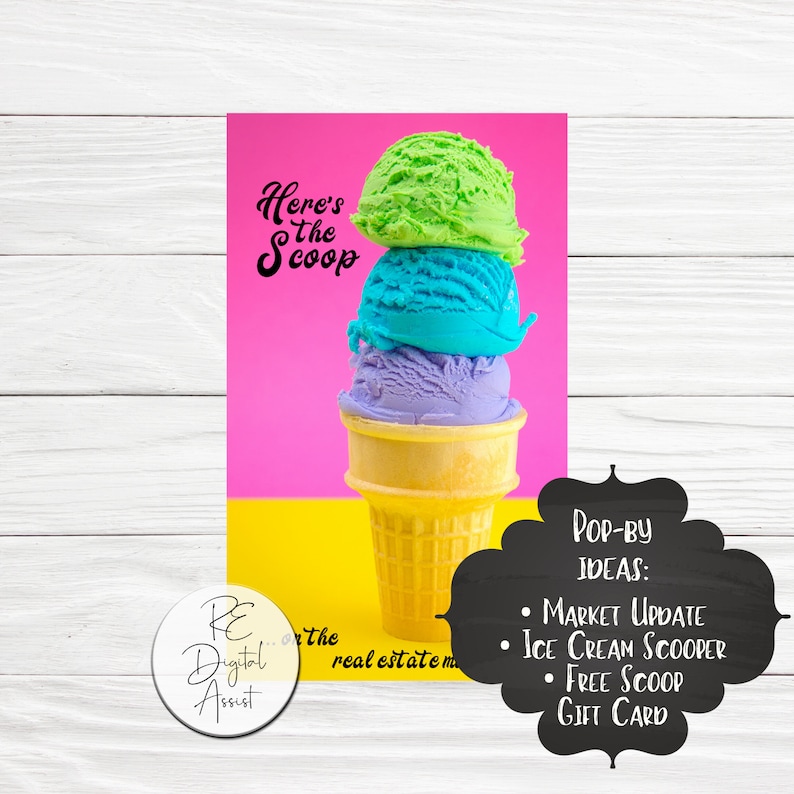 Scoop Real Estate Ice Cream Market Update Printable Client Pop by Tags, Agent Broker Marketing Farm Gift Card Business Report Label PDF Tag image 2