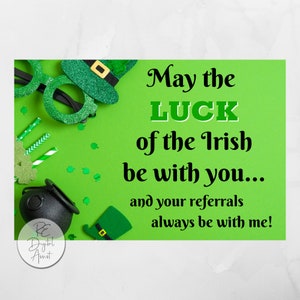 St. Patrick's Business Referral Printable Postcard Front + Tags,  Client March Pop By Marketing, Business Referral Agent Broker PDF