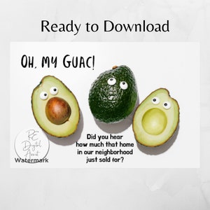 Oh My Guac Real Estate Farm Marketing Postcard Front, Home Seller Español Neighborhood Mailer Agent Broker Farm, Download PDF 4x6, Avocado image 4