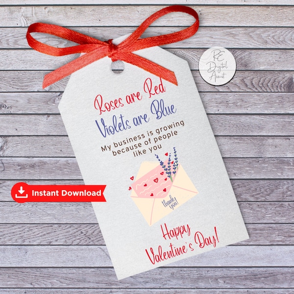 Growing Business Appreciation Valentine Tag Download, Client Customer Business Heart Tag, MY Business Valentine, Employee Thank you PDF Tag