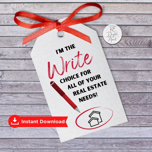 Business Pen Gift Tags Real Estate Referrals, Open House Event Pop By Printable Favor Label Sticker Download, Write Agent Broker Marketing