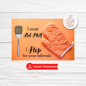 Oven Mitt Referral Flip Agent Business Postcard Front, Real Estate Pop By Tag Client Gift, Mortgage Insurance Printable Download PDF 4x6 5x7