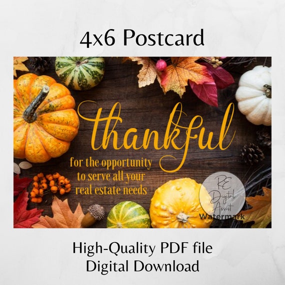 Thanksgiving Real Estate Postcard Front Thankful November Pop - Etsy