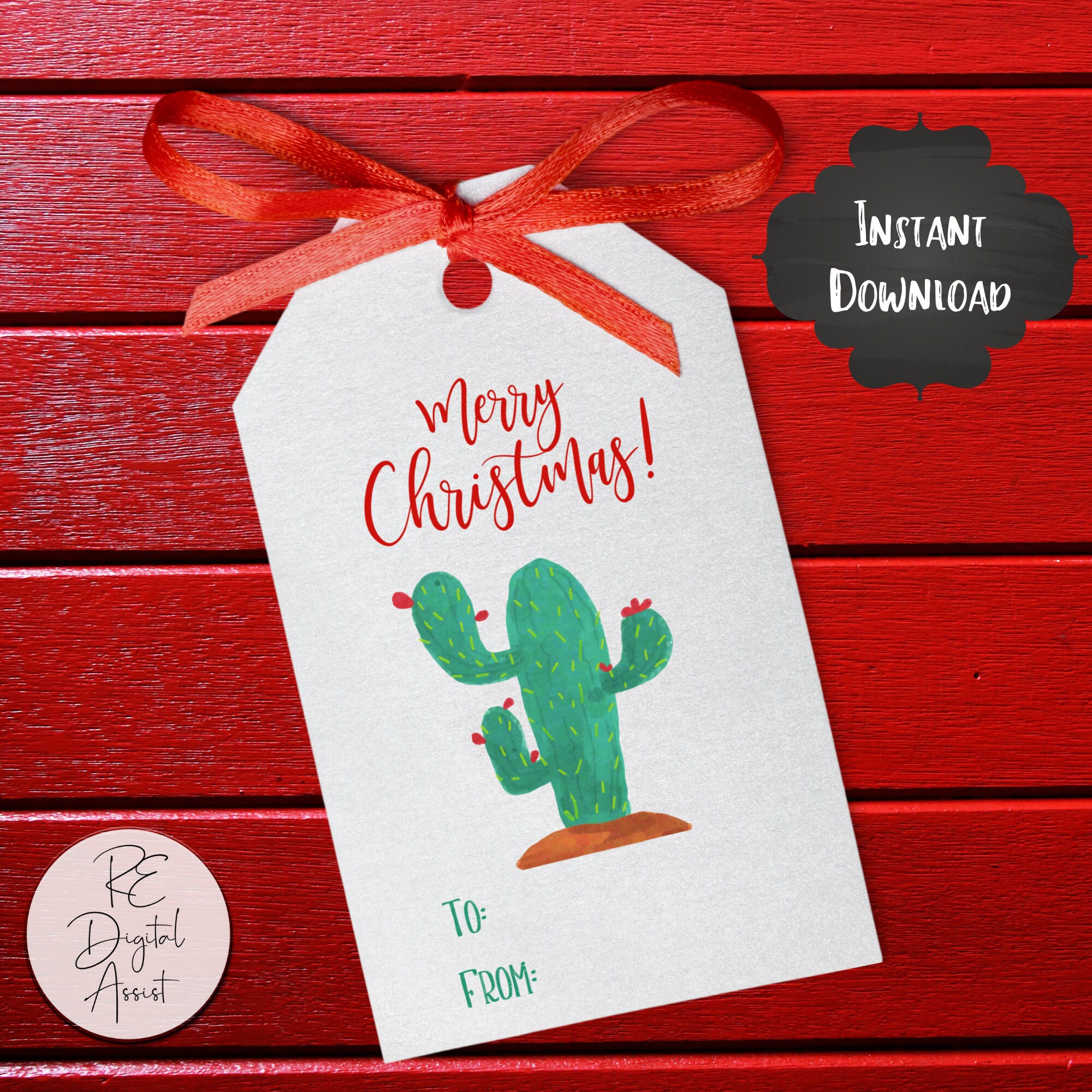 Christmas Cactus Tags Printable Holiday to From Labels - Etsy
