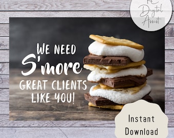 TEAM S'mores Clients Referral Business Printable Card, Summer Real Estate Marketing Postcard, Mortgage Insurance Dental Tags PDF