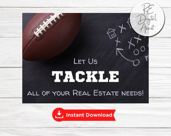Football Tackle Real Estate Group Marketing Postcard Front, Broker Team Super Bowl Game Referral Pop By Tag, Printable Download PDF 4x6 5x7