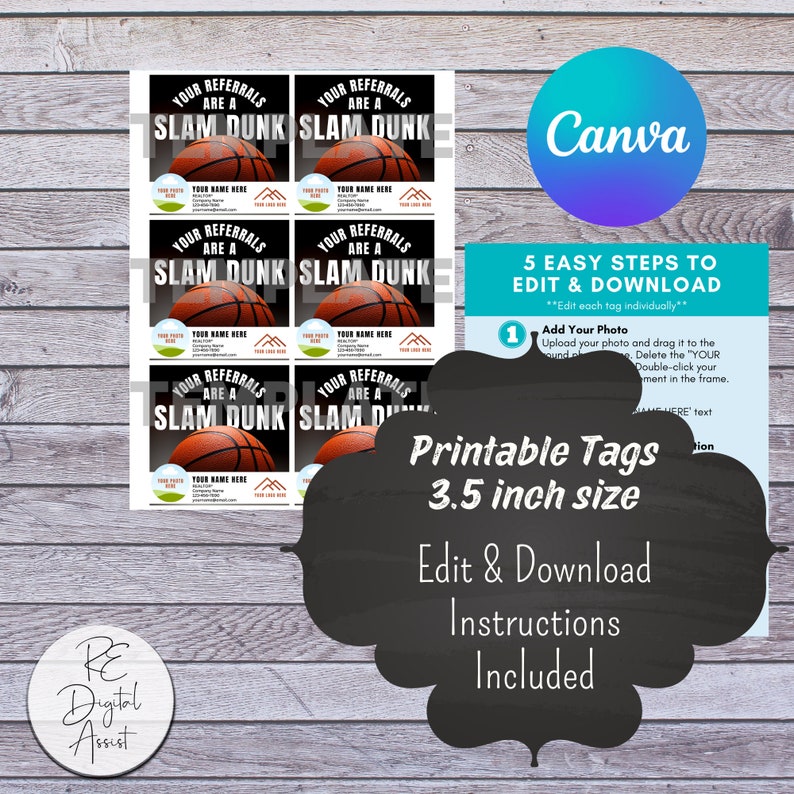 Business Referrals Slam Dunk Basketball Gift Tags Printable Etsy