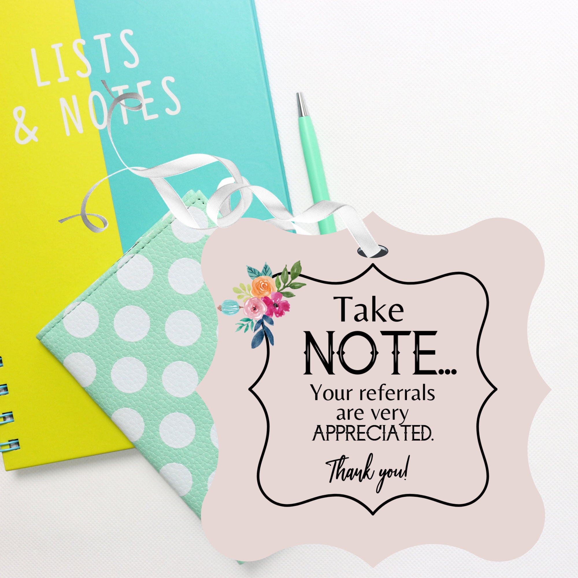 Notebook Thank You Gift Tags for Referrals, Real Estate Pop By Note Printable Favor Tag Download, Agent Client Business,  Marketing