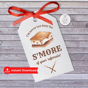 S'more Referrals Pop By Tags, Business Real Estate Insurance Lender Home Health, Open House Favor Label PDF, Camping Summer Event Marketing