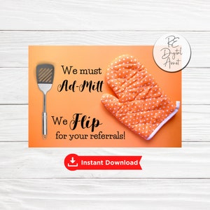 Oven Mitt Referrals Flip Group Team Business Postcard Front, Real Estate Pop By Tag Client Gift Broker Card, Printable Download PDF 4x6 5x7