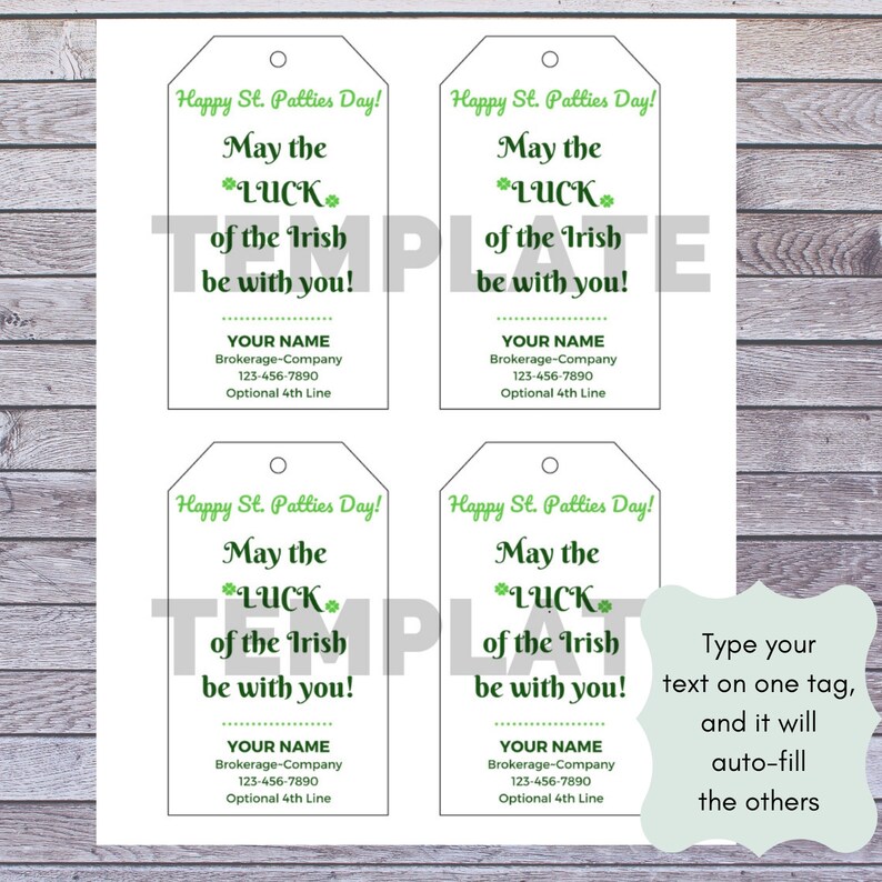 Editable St. Patrick's Day Luck of the Irish Hang Tag PDF, Teacher ...