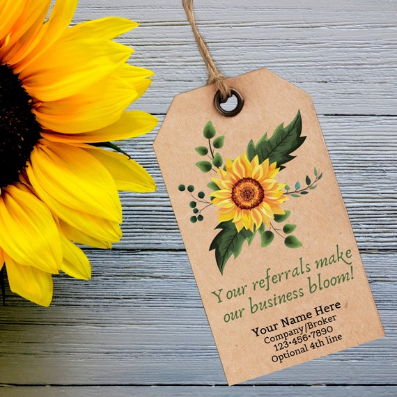 Sunflower Business Referral Client Appreciation Tag Card Fall Etsy