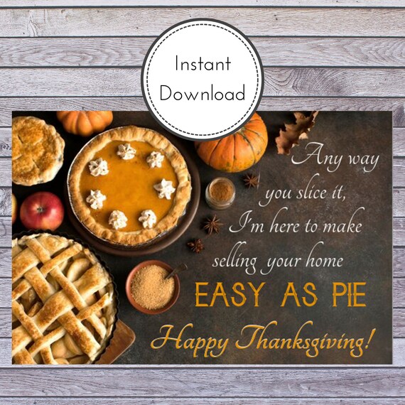 Real Estate Thanksgiving Pie Postcard Tag Label Instant Etsy