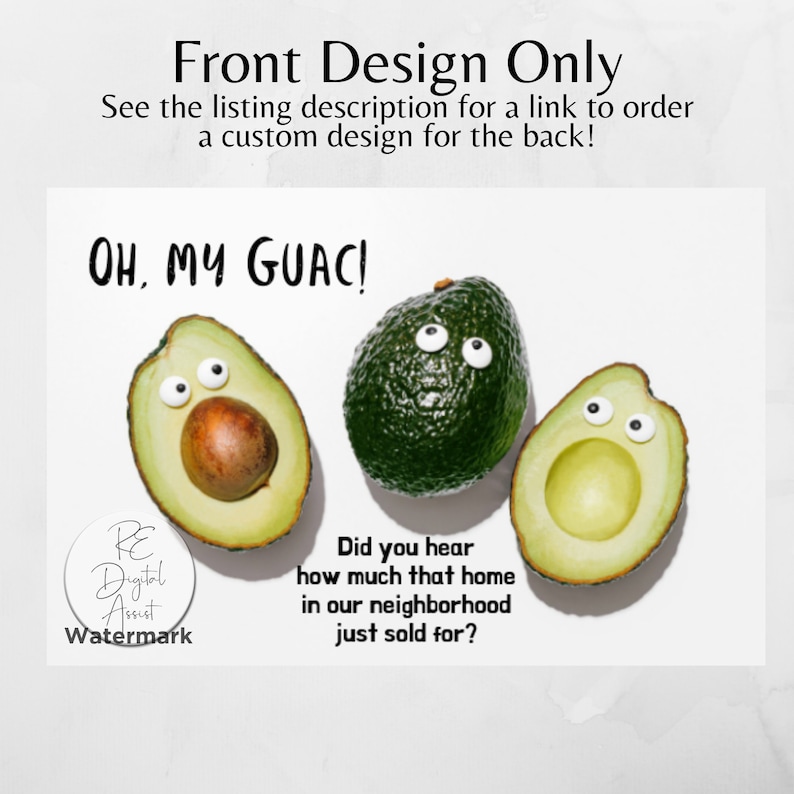 Oh My Guac Real Estate Farm Marketing Postcard Front, Home Seller Español Neighborhood Mailer Agent Broker Farm, Download PDF 4x6, Avocado image 6