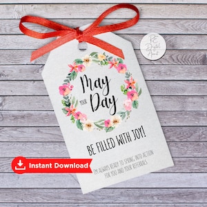 May Day Pop By Tags Real Estate Referrals, Spring Open House Event Printable Favor Tag Label Sticker Download, Flower Agent Broker Marketing