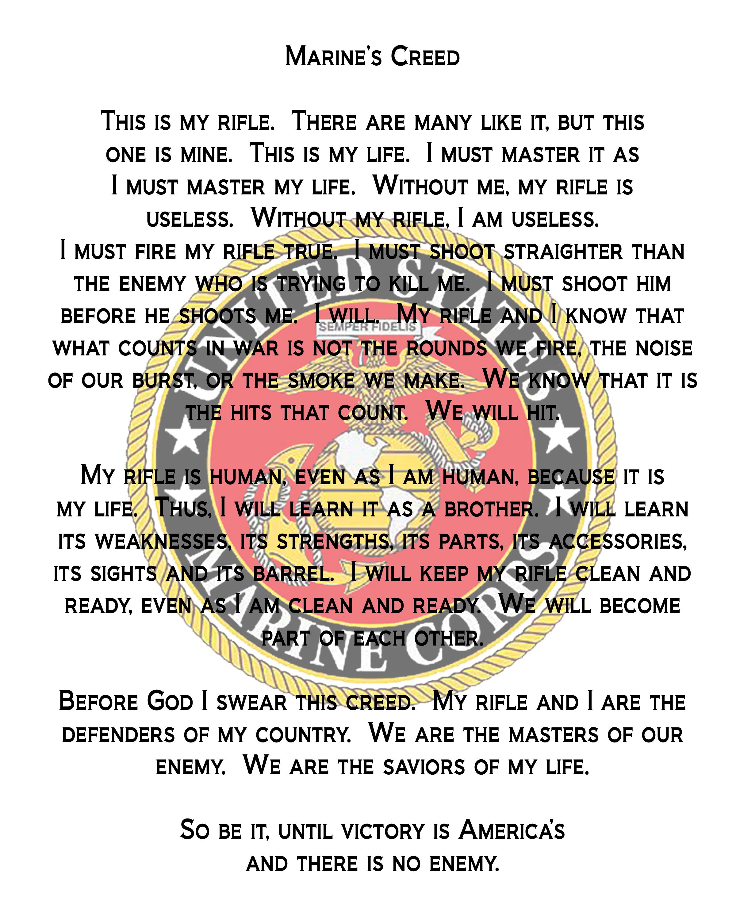 US Marine Corps Creed Cotton  8x10" Quilting Fabric
