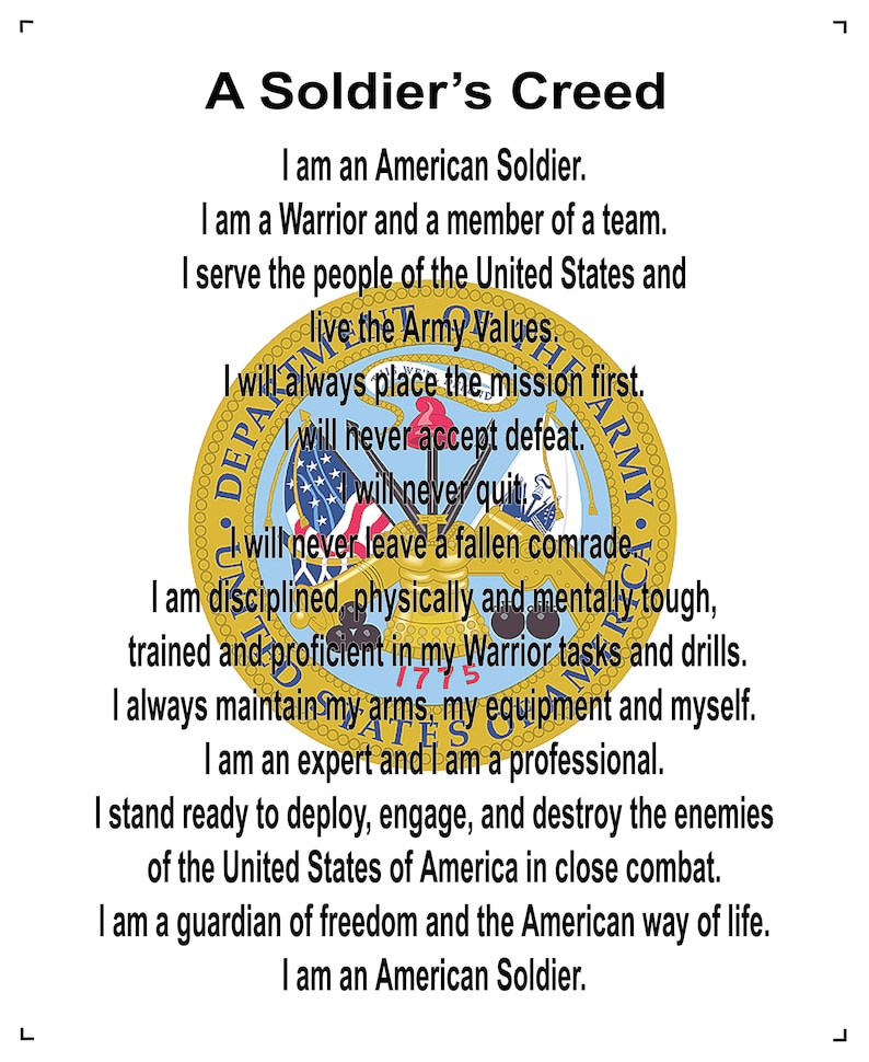 US Army Creed 8x10 Cotton Fabric