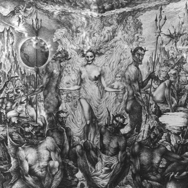 Eva's way to Hell- By Imre Zsido (Fantasy Art Canvas Print) - Fantasy Drawing | Original Art | Black and White Art | Wall Art | Canvas