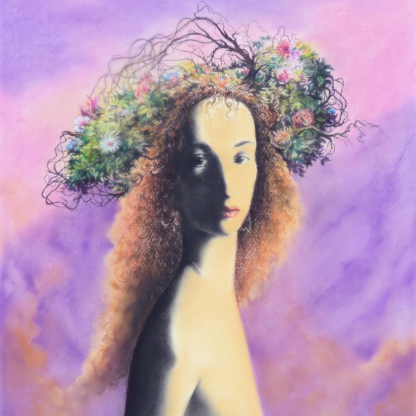Lady with Flowers - By Imre Zsido (Fantasy Art Canvas Print) - Fantasy Portrait | Original Art | Warrior Art | Canvas Painting | Wall Decor