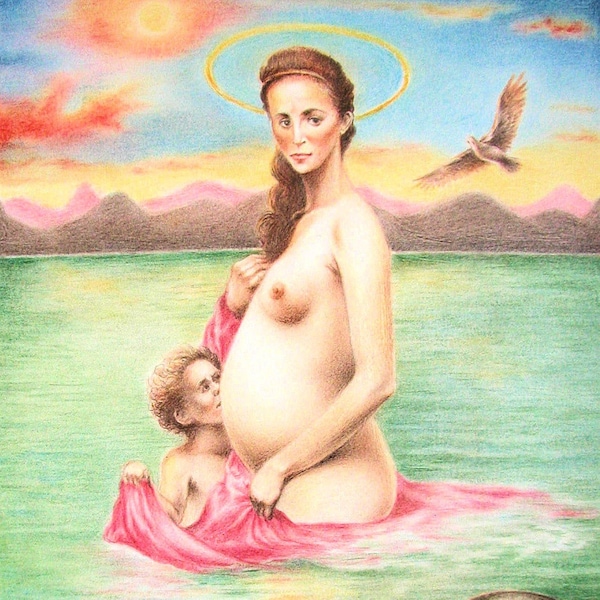Motherhood Bath - By Imre Zsido (Fantasy Art Canvas Print) - Women | Pregnancy | Mother | Wall Art | Canvas Painting | Baby