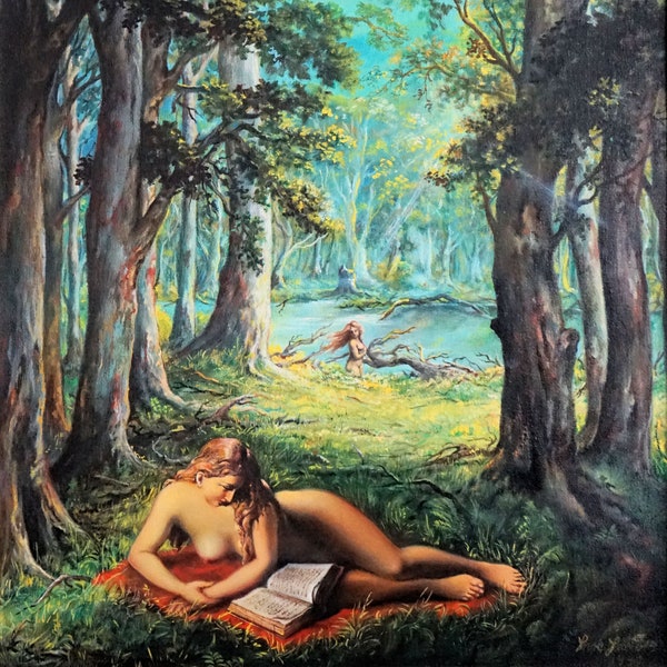 Girl Reading - By Imre Zsido (Fantasy Art Canvas Print) - Fantasy Drawing | Original Art | Goddess Art | Wall Art | Canvas Painting