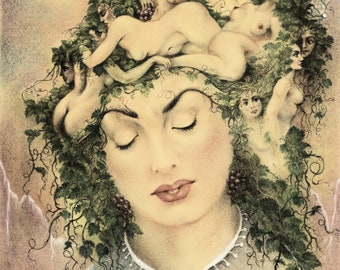 Pleasure of the Grapes - By Imre Zsido (Fantasy Art Canvas Print) - Fantasy Portrait | Original Art | Surreal Art | Canvas Painting | Woman