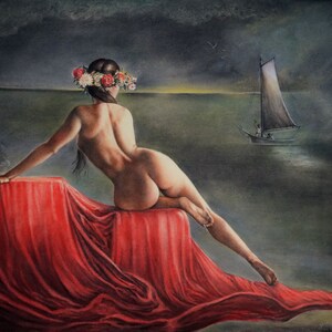 The Long Wait - By Imre Zsido (Fantasy Art Canvas Print) - Fantasy Drawing | Original Art | Goddess Art | Wall Art | Canvas Painting
