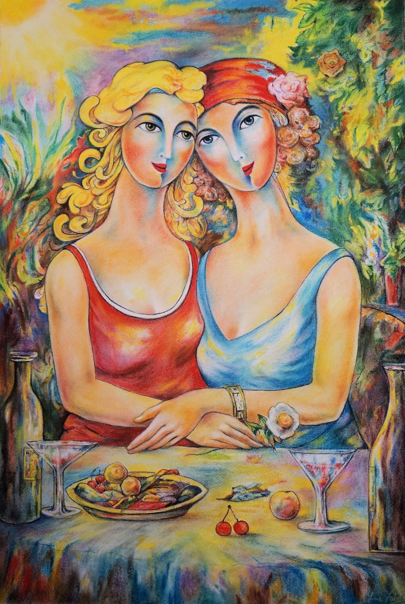 Girlfriends  By Imre Zsido Fantasy Art Canvas Print  image 1