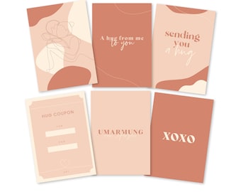 Grußkarten Set "Hugs" | 6 Stück | Postkarten-Set | Mutmachkarten | Geburtstagskarten | Statement-Karten