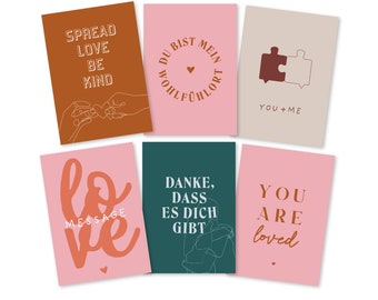 Grußkarten Set Liebe | 6 Stück | Postkarten-Set | Grußkarten Hochzeit | Statement-Karten | Mutmachkarten