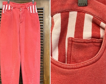 Vintage 1980’s New Wave Style Candy Stripe Sweatpant Jeans, 80’s Pants, 80’s New Wave, 80’s Sweatpants, 80’s Trousers, Vintage Clothing