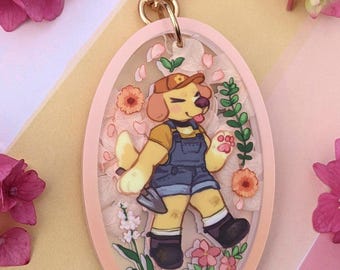 Porte-clés chiot du jardinier avec de vrais pétales de fleur