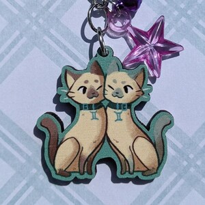 Gemini Cat 1.5" Wooden Keychain / Charm - Zodiac Cats